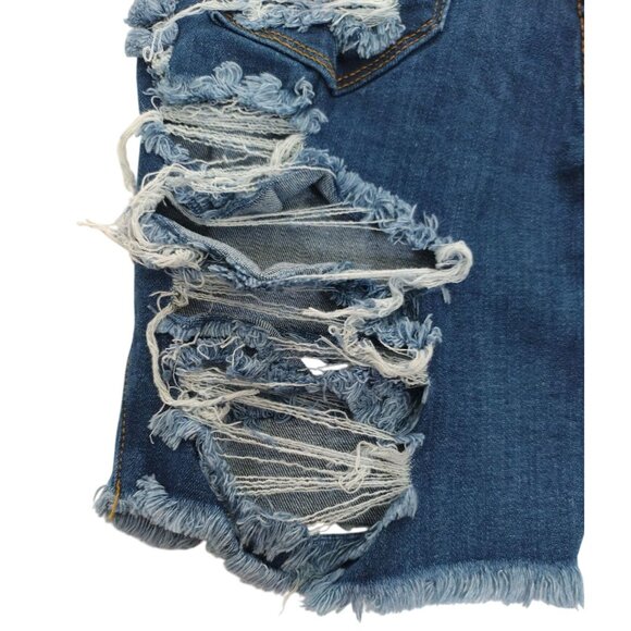 Distressed Denim Bermuda Shorts By Vibrant M.i.U Frayed Hem Made In USA S. - Picture 5 of 8